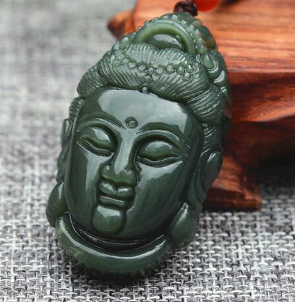 100% зеленая подвеска-нефрит ожерелье подвеска-покровитель бодхисаттвы Мужская