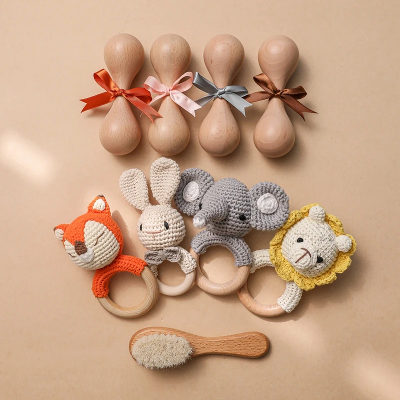Mordeduras para ni&ntilde;os, 1 Juego de brocha de lana de animales de ganchillo, martillo de arena Musical, regalos para beb&eacute;s, regalo de nacimiento, accesorios de fotograf&iacute;a para reci&eacute;n nacidos-1