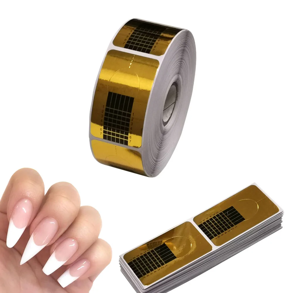 

500Pcs/Roll Professional Gold Adhesive Nail Form Tips Acrylic UV Gel Tips Extension Builder Nail Form Guide Stencil Tools
