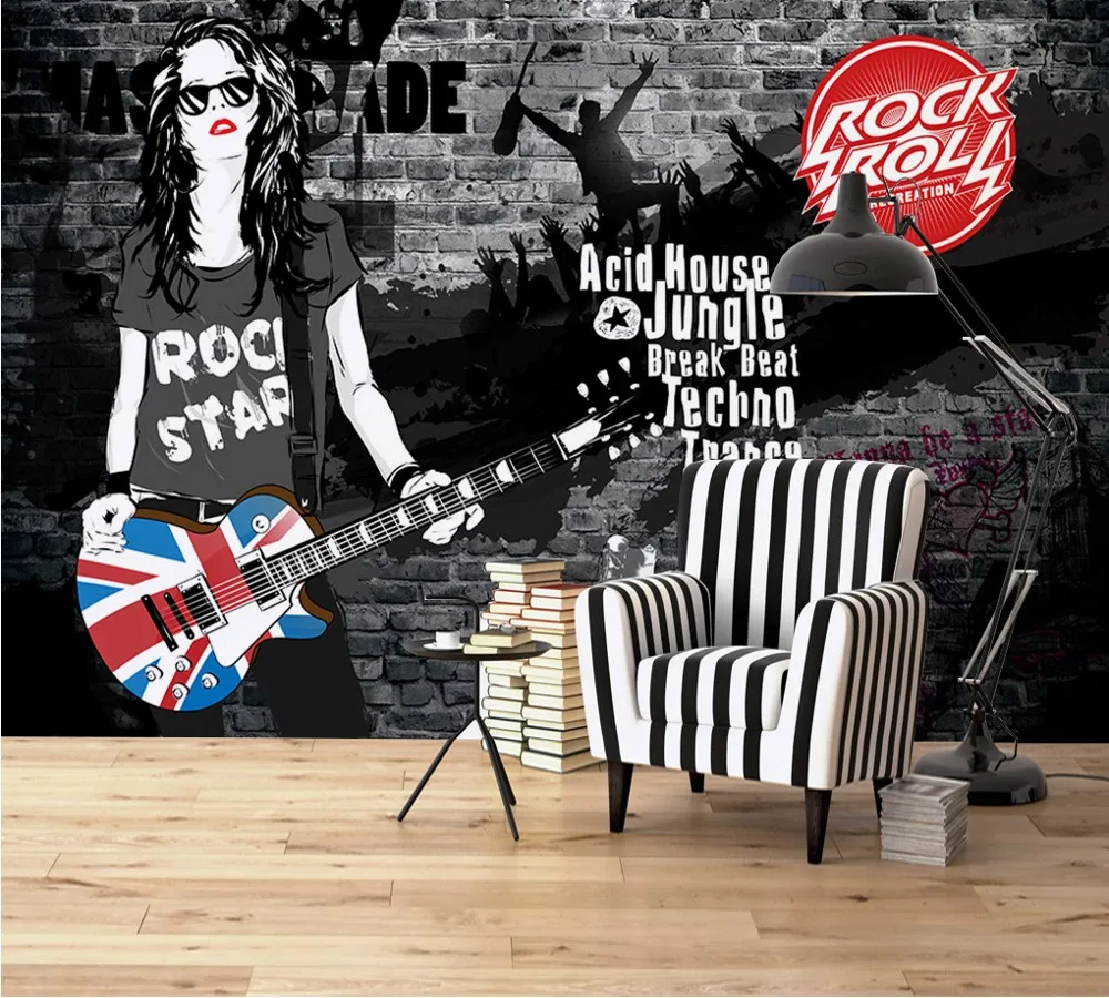 

Drop Shipping 3D Custom Wallpaper Mural Rock Fashion Doodle Bar Background Wallpaper Leisure Bar Wall Painting Living Room