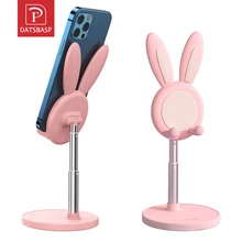 Oatsbasf Cute Bunny Phone Holder Desktop Cell Phone Stand Height Angle Adjustable For iPhone 13 12 Xiaomi Huawei Samsang Tablet