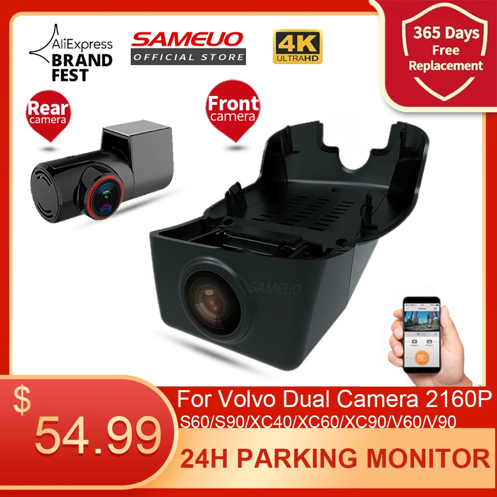 

SAMEUO dash cam camera recorder 2160P car dvr hidden WiFi Video Recorder for VOLVO S60/S90/XC40/XC60/XC90/V60/V90 2016 to 2022