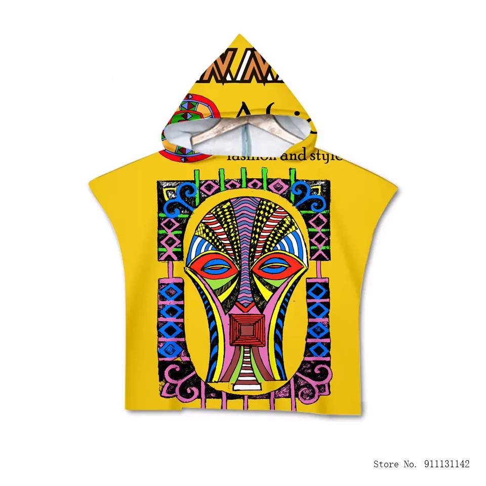 Банный халат детский из микрофибры с принтом в африканском стиле для мальчиков и