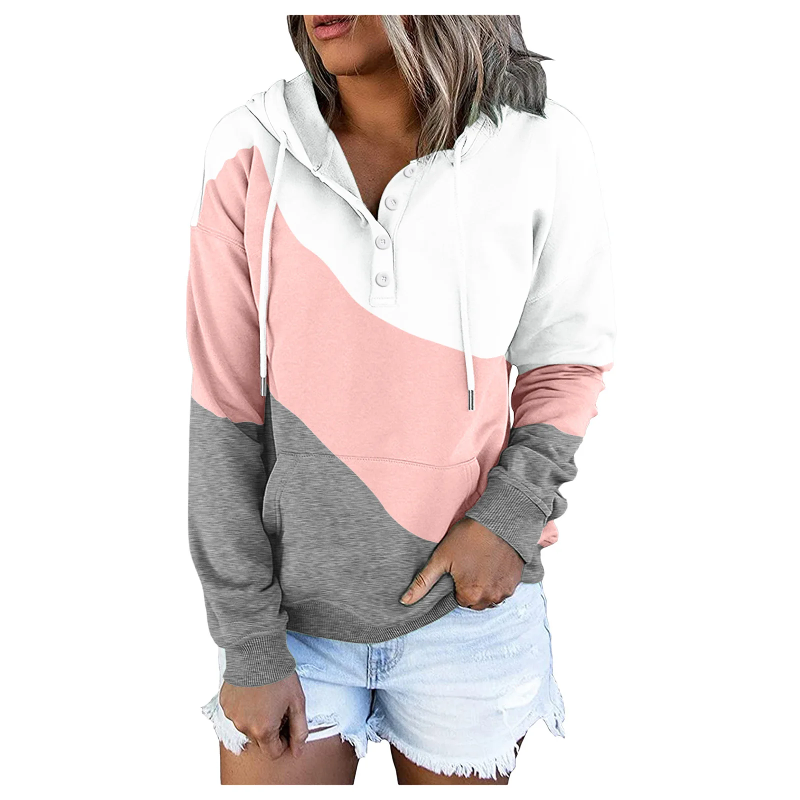 

Women Patchwork Hooded Sweatshirt Autumn Winter Harajuku Drawstring Hoodie Cotton Casual Long Sleeve Pullover Tops Female
