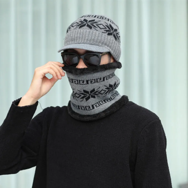 Прямая поставка мужская вязаная шапка шарф s шея теплые зимние шапки для мужчин