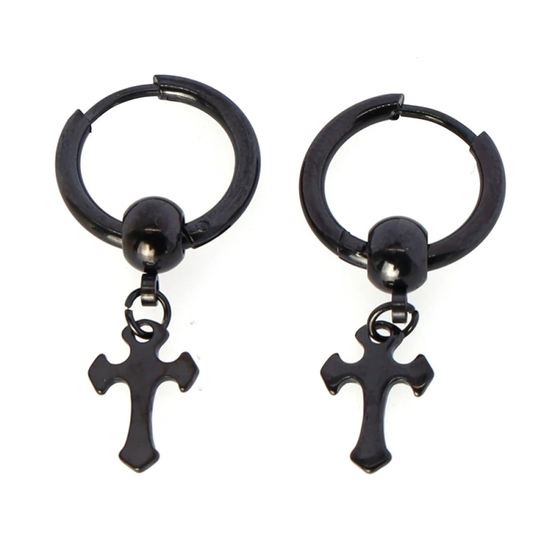 

1 Pair Small Cross Huggie Hinged Hoop Earrings Stainless Steel Piercing Jewelry Cross Drop Earrings for Men and Women
