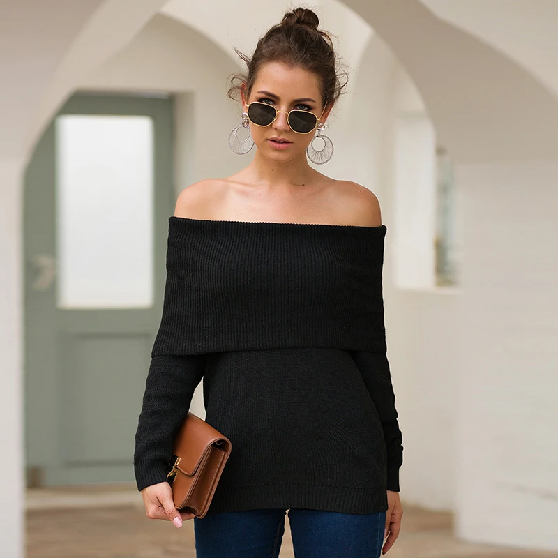 VGH Сексуальные вечерние свитера для женщин Slash шеи фонари рукава вязаные пуловеры