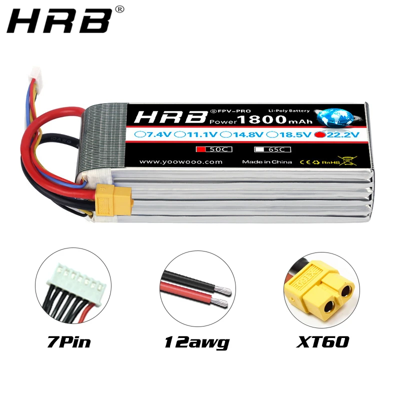 Литий полимерный аккумулятор HRB 22 2 в 6S 1800 мАч XT60 T Deans XT90 TRX EC5 50C для мультикоптера FPV