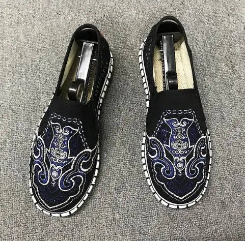 blackfloral THEAGRANT/; китайская мужская обувь на плоской подошве; винтажные парусиновые лоферы; парусиновые слипоны; национальная повседневная обувь для мужчин; MFS3013 - Цвет: blackfloral
