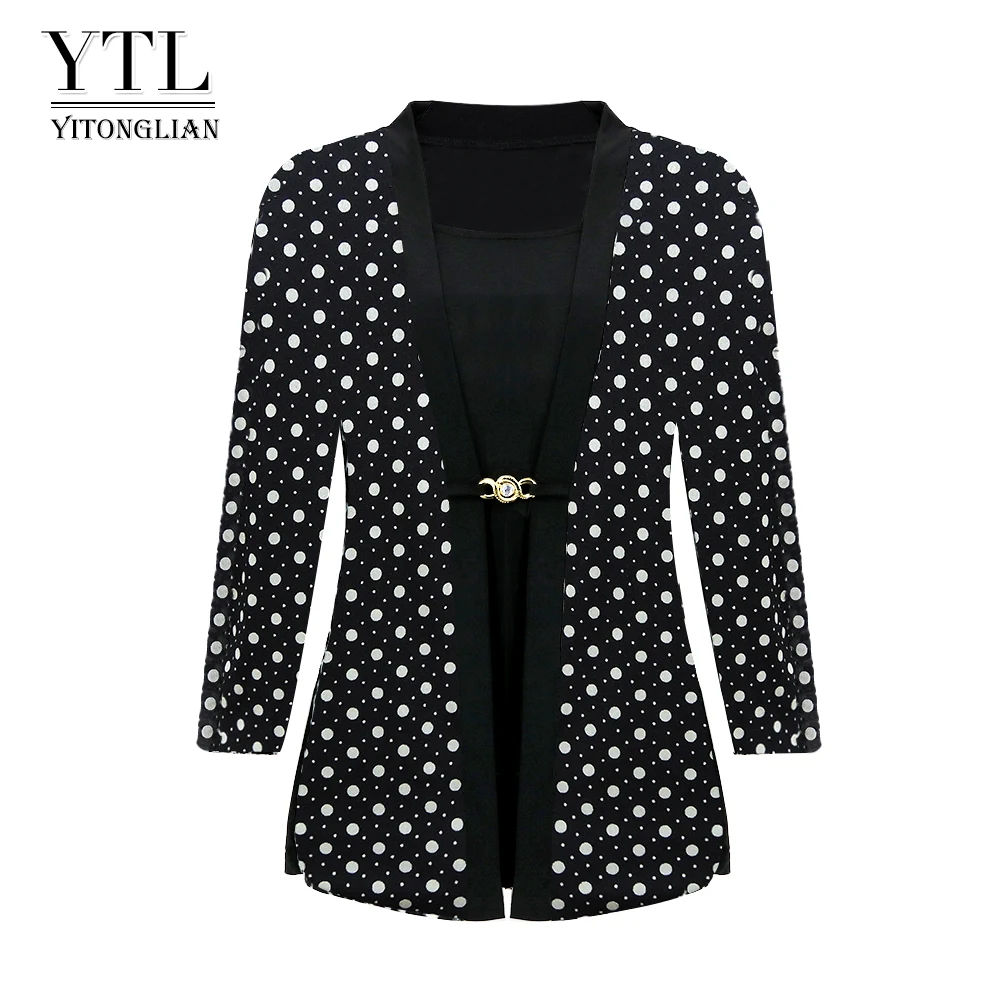 Tops para Festa de Trabalho Yitonglian Nova Feminino Vintage Polka Dot Blusa Elegante Casual Mais Tamanho Túnica Camisa H414d 2021 50s’