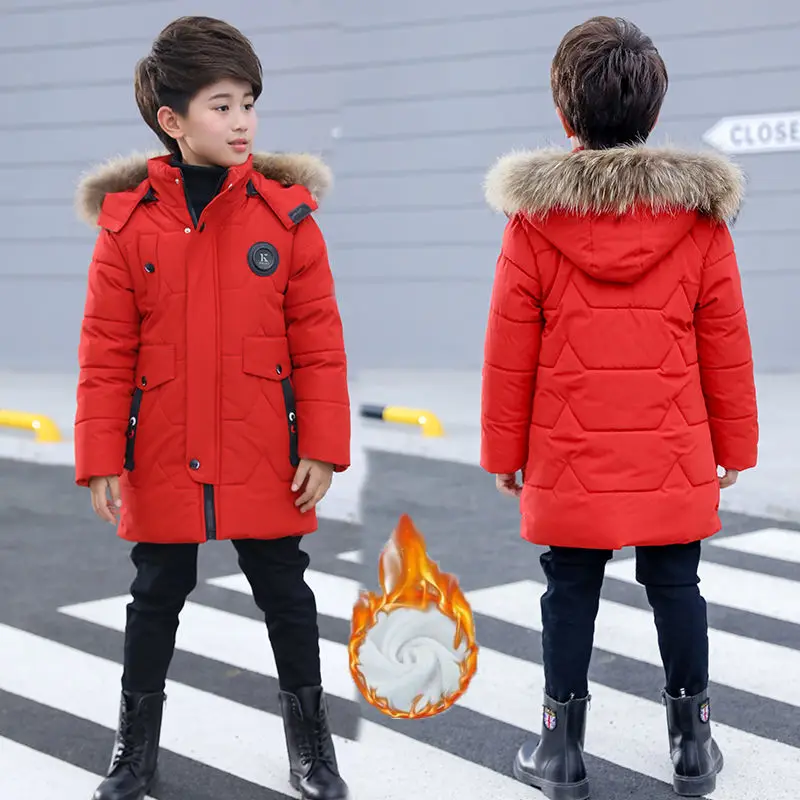 Boys Winter Jacket New Children's Winter Clothing Kids Down Cotton Outerwear Fur Collar Jacket Thickening Velvet Coats