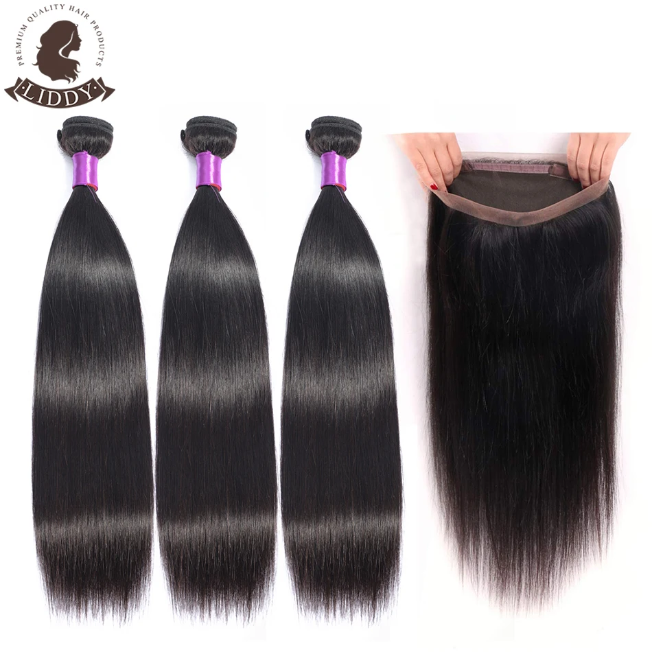 Liddy пряди с 360 кружевной фронтальной бразильской прямой волос 3 100% человеческие