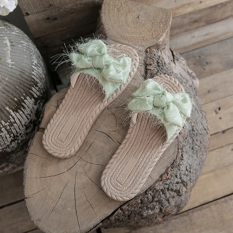 

Shoes Slippers Flat Luxury Slides Slipers Women Jelly Flip Flops Butterfly-Knot Low Designer 2021 Glitter Soft PU Rome Fabric Fa