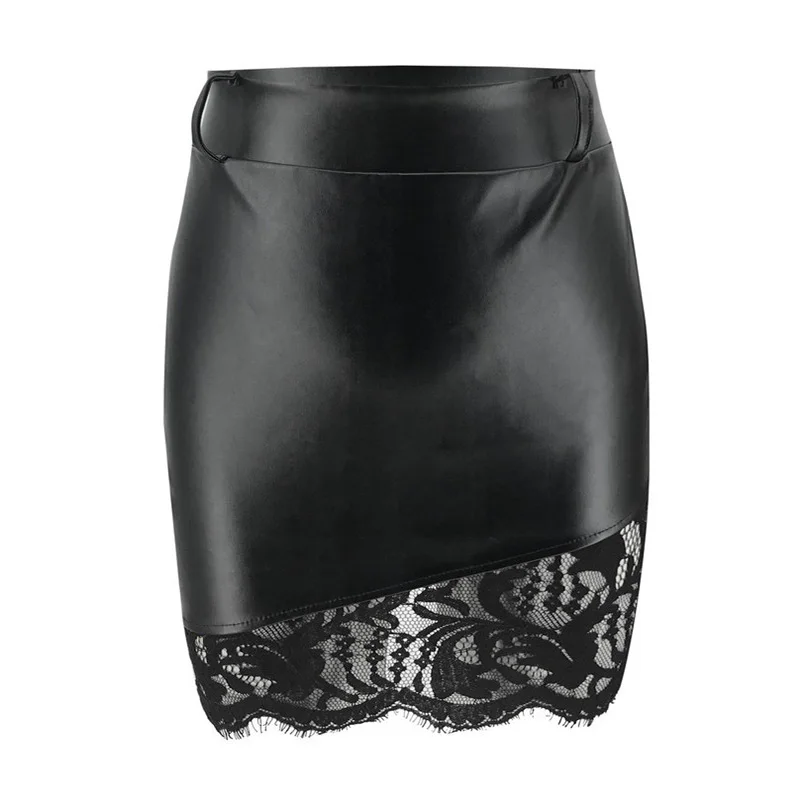 Новинка 2020 элегантные юбки из искусственной кожи Лоскутная кружевная Женская