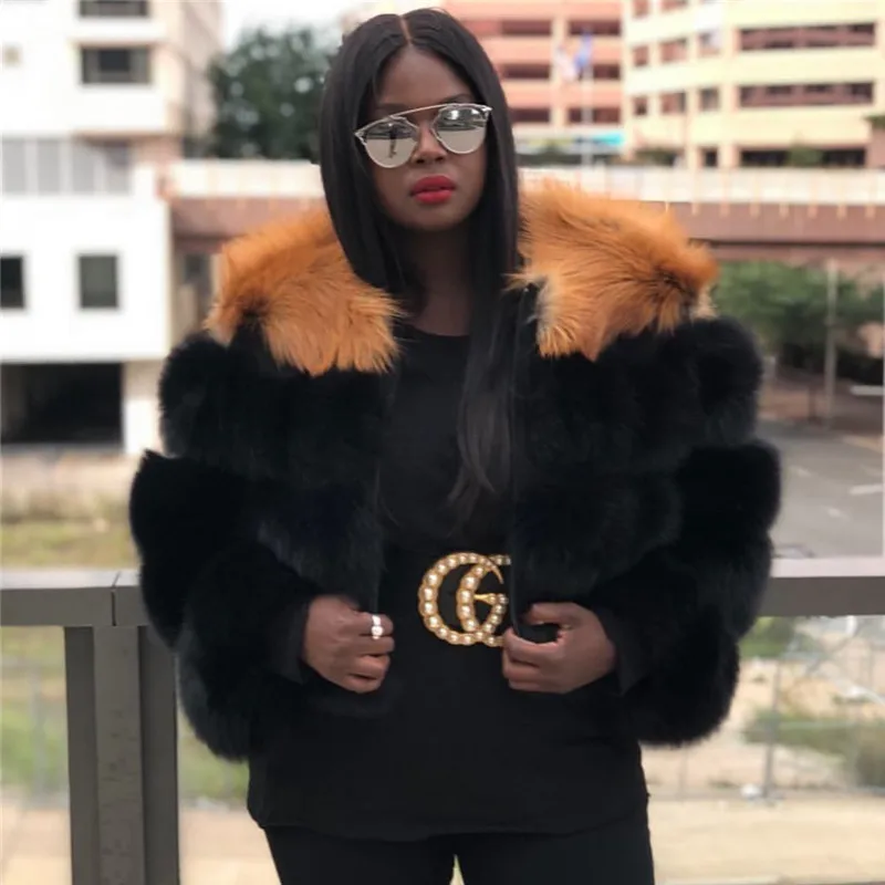 Fashion Short Natural Fox Fur Coats For Women Thick Warm Silver fox Stitching Blue Fox Fur Jacket Genuine Trendy Fur Coat 2022