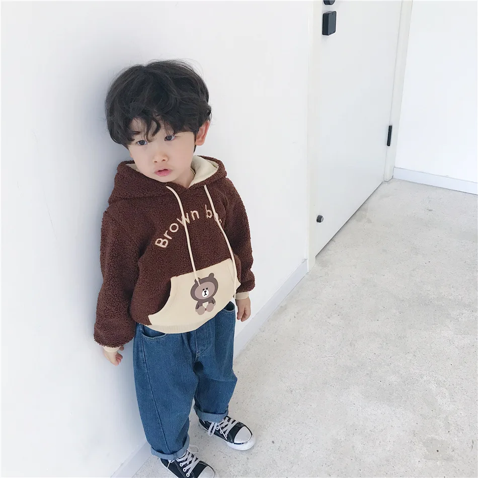 Tonytaobaby/Новинка; зимняя детская одежда для мальчиков и девочек; флисовая толстовка с капюшоном с изображением медведя и кролика