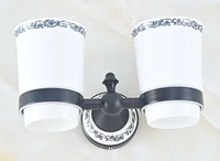 black oil rubbed brass bathroom accessories toothbrush holder set wall mounted double ceramic cup holders tba761