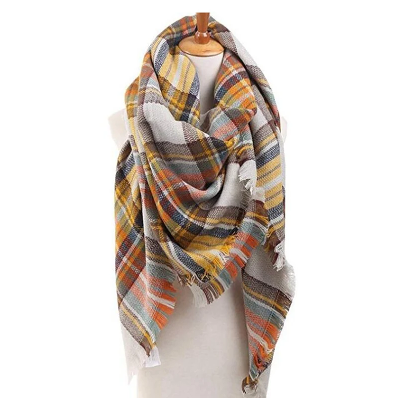 

Autumn/winter New Large Plaid Kerchief Women's Imitation Cashmere Scarves with Double-sided Shawls to Keep Warm