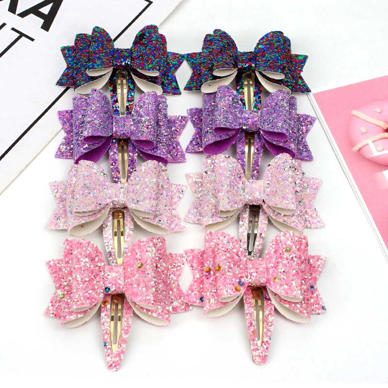 

Cheer Bows 2 Pcs/lots 3" Candy Color Glitter BB Hair Clips For Girls Sparkly Hairpins Girls Barrettes Hair Bows Hair Accessories