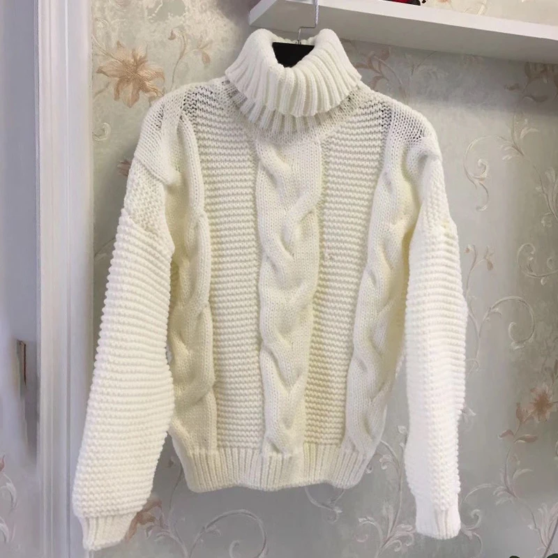 2019 Winter Autumn Women's Sweater Knitted Turtleneck With Long Sleeve Loose Pullover Black Color Women Tops | Женская одежда