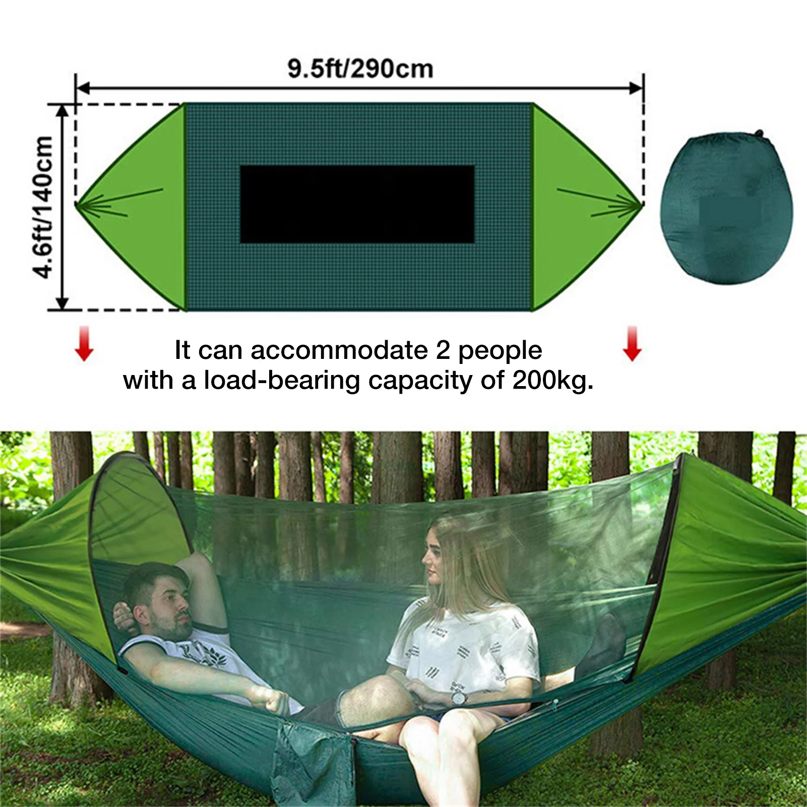 

Outdoors Camping Hammock Net RipStop Nylon Lightweight Bug Free Hiking Backpacking Portable Double Reversible