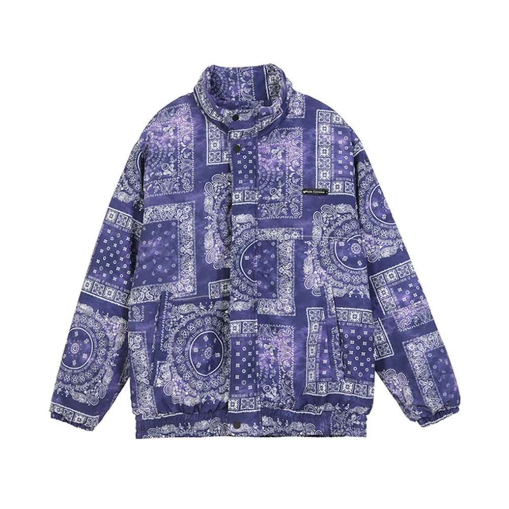 

New Harajuku Winter Warm Parkas Coat Men 2020 Vintage Cashew Flower Print Male Bubble Coat Oversized Outwear Men