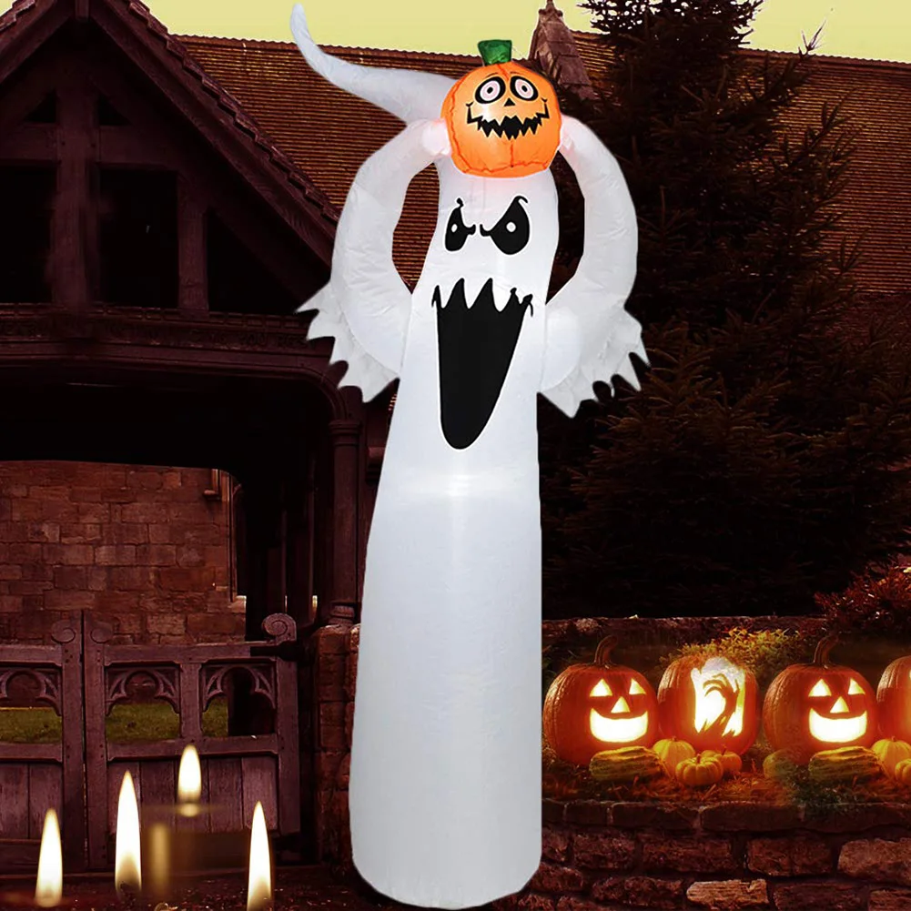 

Inflatable White Ghost Spooky Lighted Doll with Lifting Pumpkin Halloween Holiday Props Lighted Balloon Pumpkin Ghost