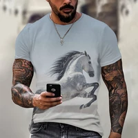 3d printing white horse fashion o neck t shirt casual short sleeve classic all match oversized t shirt summer trend unisex tops