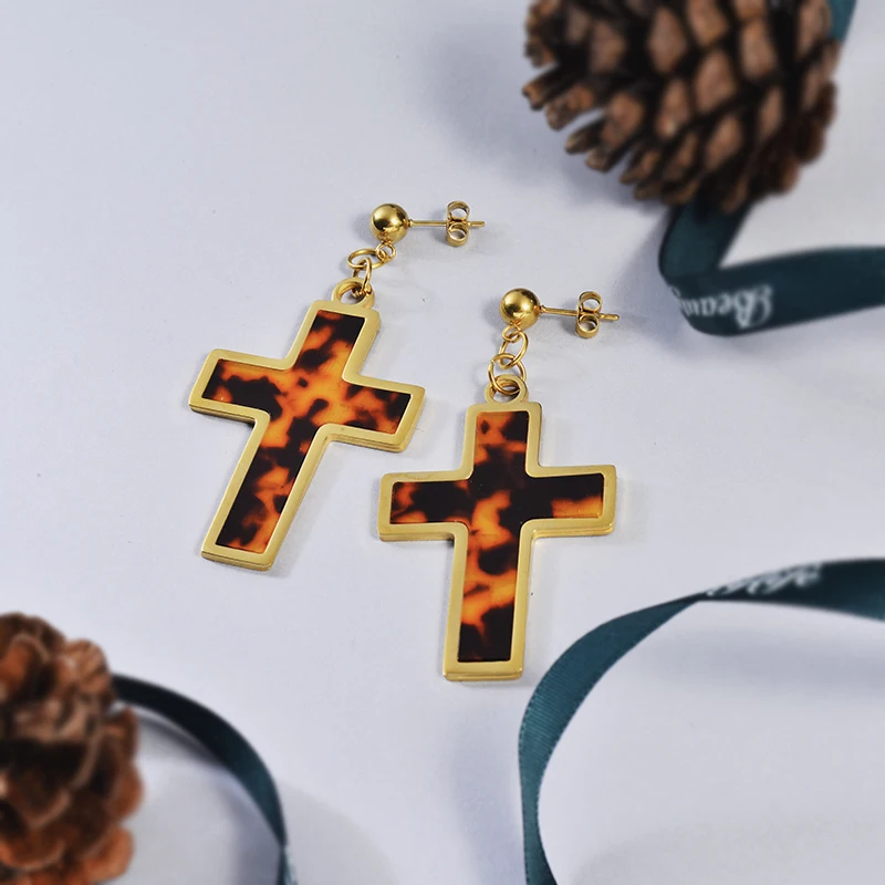 Baoyan Drop Earrings For Women Stainless Steel Acrylic Leopard Print Cross 2019 Korean Fashion Jewelry | Украшения и аксессуары