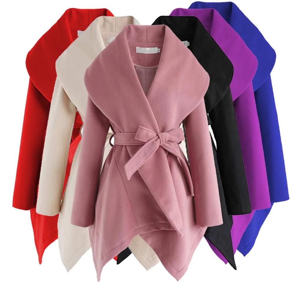 

New Autumn Female Slim Collar Asymmetrical Fleece Shawl 6 Colors Fashionable Trend Coat