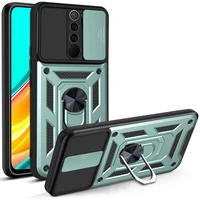 phone case for xiaomi redmi note 9t 9s 10x 9a 9c 8 9 4g 5g pro max luxury shockproof armor with ring bracket push window cover