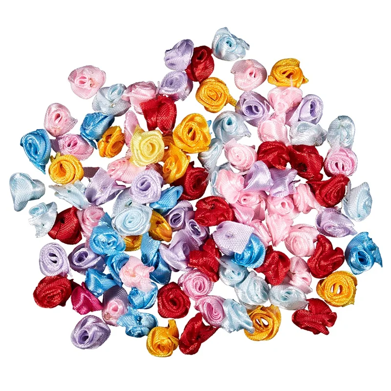 100 шт./лот Мини атласная лента ручной работы с розетками тканевая Цветочная