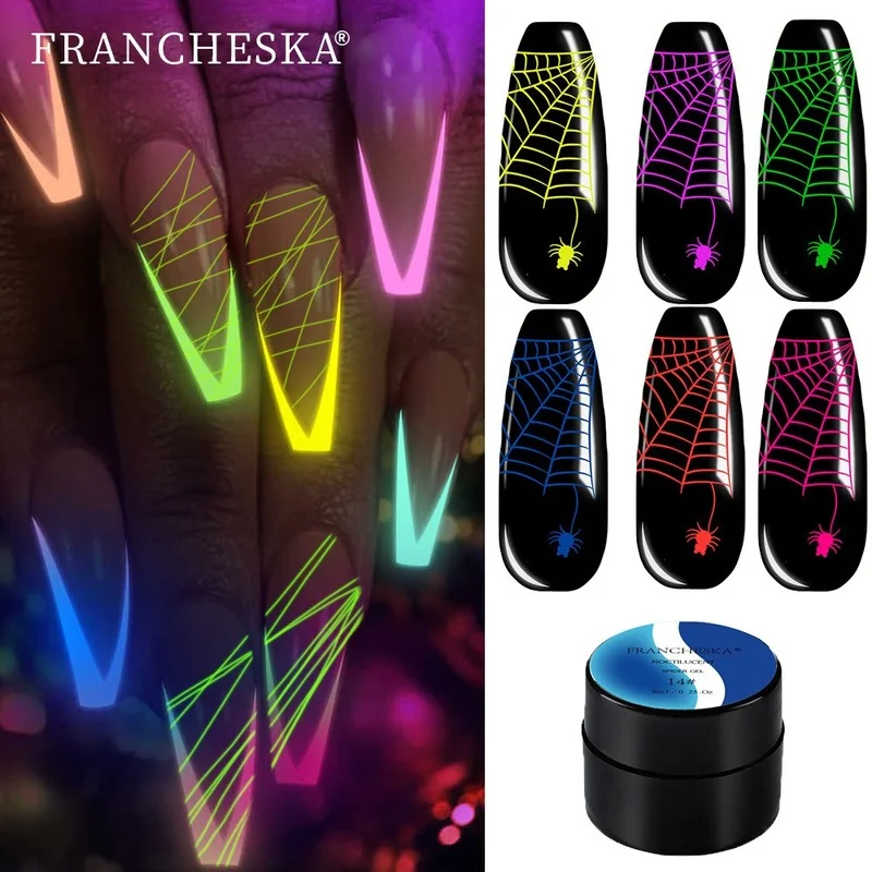 

8ml Luminous Fluorescent Neon Effect Nail Art Wire Drawing Pulling Silk Spider UV Gel Soak Off Gel Polish Nails Accessories