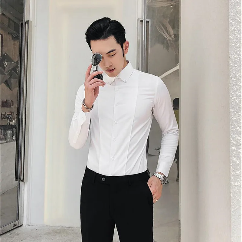 Роскошная брендовая Новая модная мужская рубашка с длинным рукавом однотонная