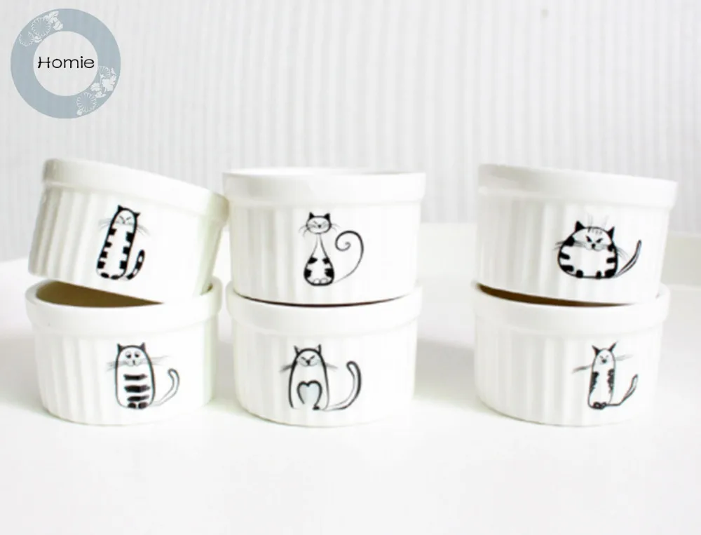 Домашняя одежда 1 шт. Керамика суфле выпечки чаша с мультяшным котом пудинг Kitty