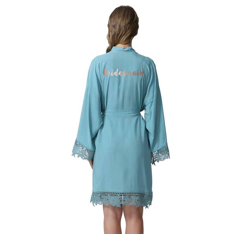 YUXINBRIDAL пыльный зеленый однотонный хлопковый Халат кимоно с кружевной отделкой женский свадебный халат белый халат для сна
