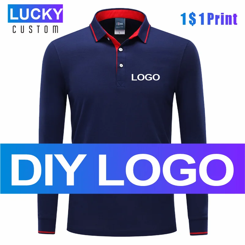 High Quality Men's Long Sleeve Lapel Polo Shirt Custom Printed Embroidered Logo Business Casual Top 4xl