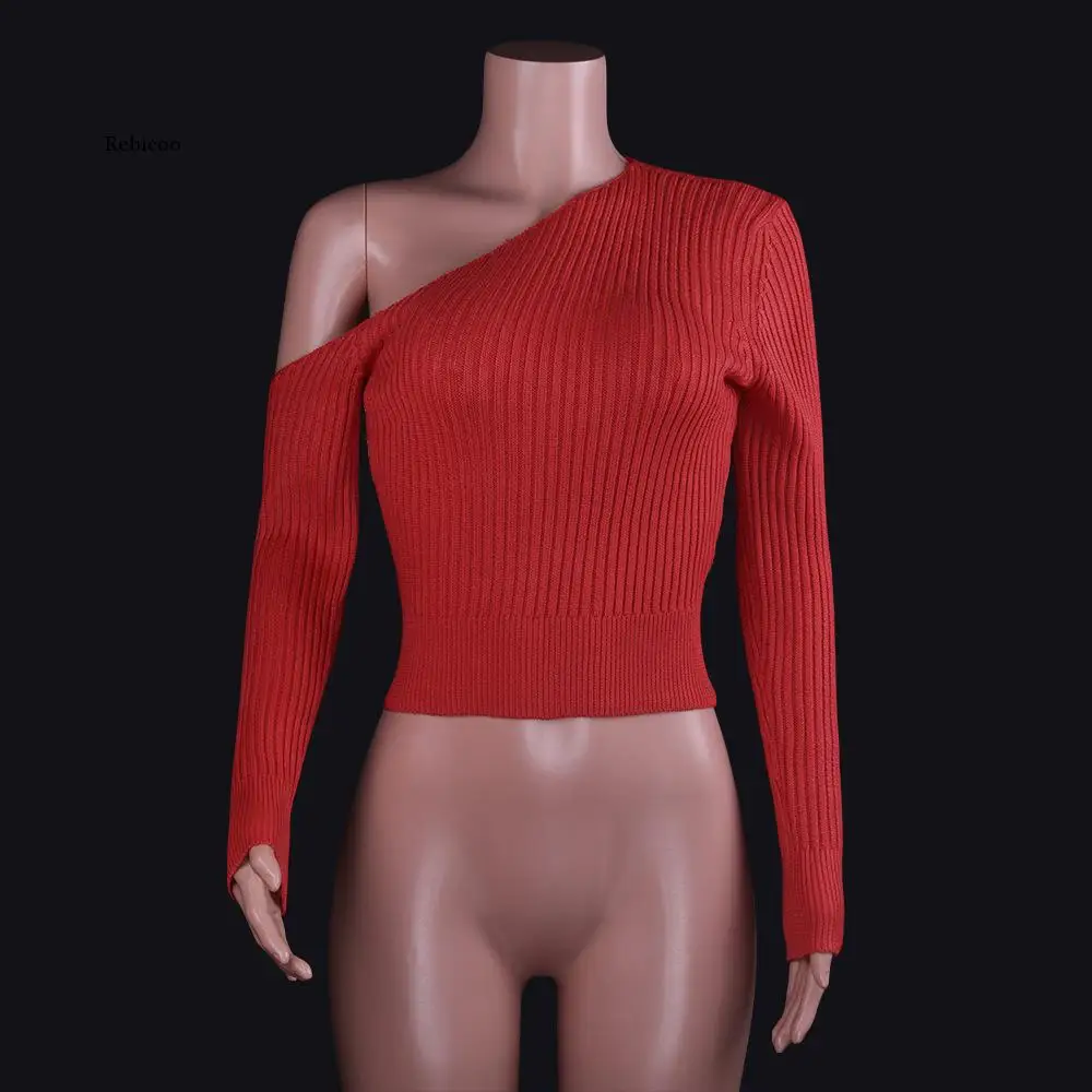 

New Sexy Off Shoulder Women' Sweater Jumper Spring Long Sleeve Knitted Crop Tops Fashion Solid Lady Pullover Sweaters Streetwear