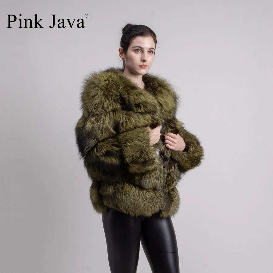 Розовая JAVA QC1820 Новое поступление шуба из натурального Лисьего меха серебряной лисы куртка женская пушистая шуба