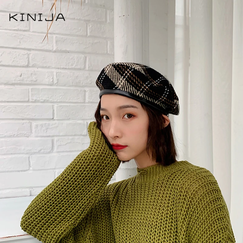 Берет женский клетчатый всесезонный берет тонкий дышащий в британском стиле