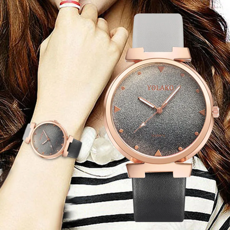 Женские кварцевые часы Orologio femminile роскошные из розового золота с кожаным