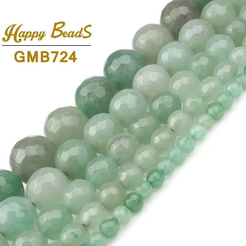 Natural Stone Faceted Green Aventurine Jades Beads Loose Spacer Bead For Jewelry Making 4-12mm 15”Strand Diy Charm Bracelets | Украшения