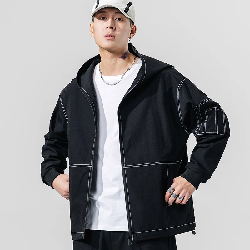 

Single Road Mens Hooded Clothing Jacket Men 2020 Red Windbreakers Hip Hop Japanese Streetwear Korean Style Male Jackets For Men
