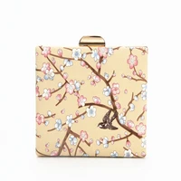 women chain small square bag for party ladies printed peach blossom one shoulder diagonal bags female yellow clutches purse