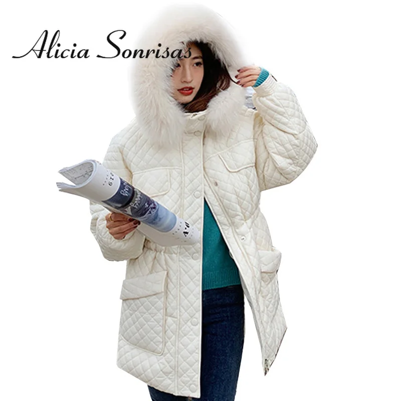 

Womens Down Jacket Short Plaid Pockets Thick Warm Hooded Fur Collar Jacket White Duck Down Winter Coat Black Green Coat Female