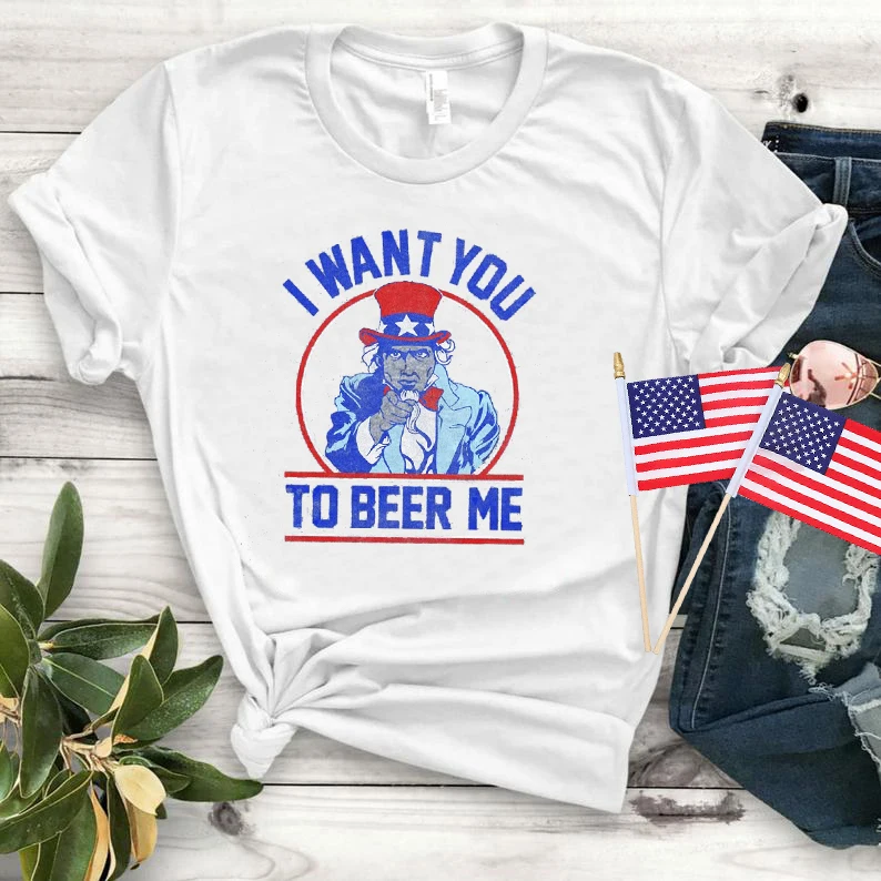

Женская футболка с надписью «I Want You To Beer Me»