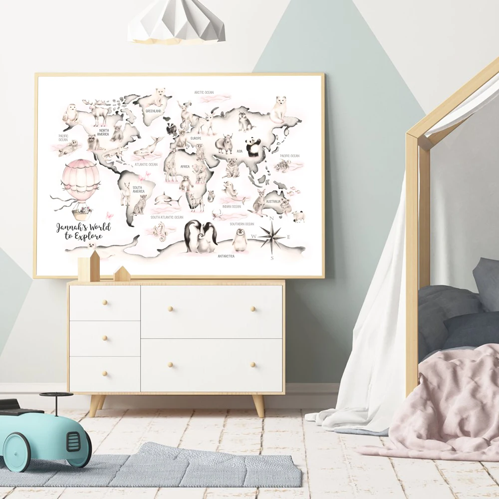 

Map of the Animal World Wall Art Poster Picture For Baby Girl Nursery Painting Minimalist Art Boho Decor Anime Painting