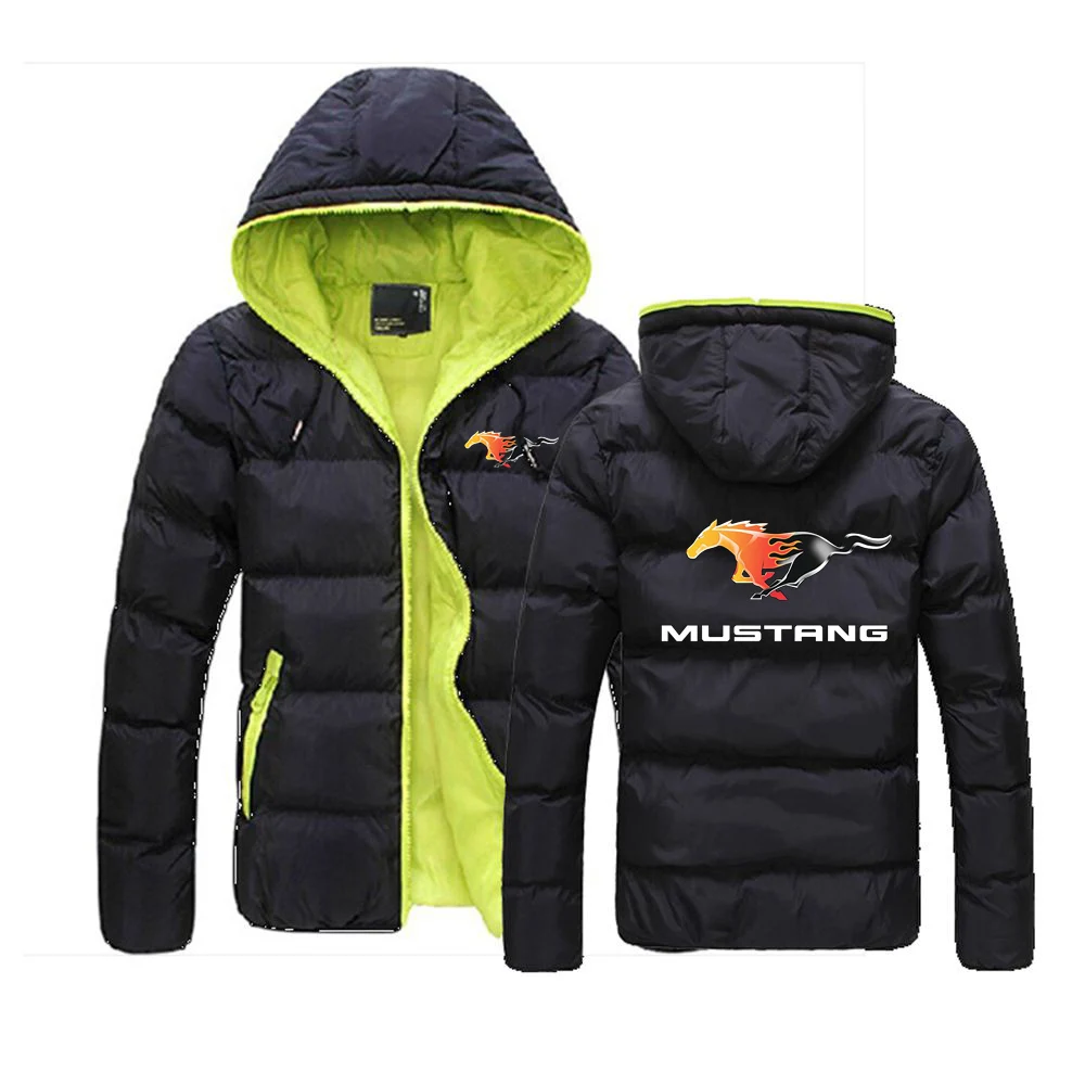 

2021 Spring Autumn New Mustang Car Logo Printing Down padded Warm Jackets Male Popular Zipper Fashion Hoodies Slim Coats