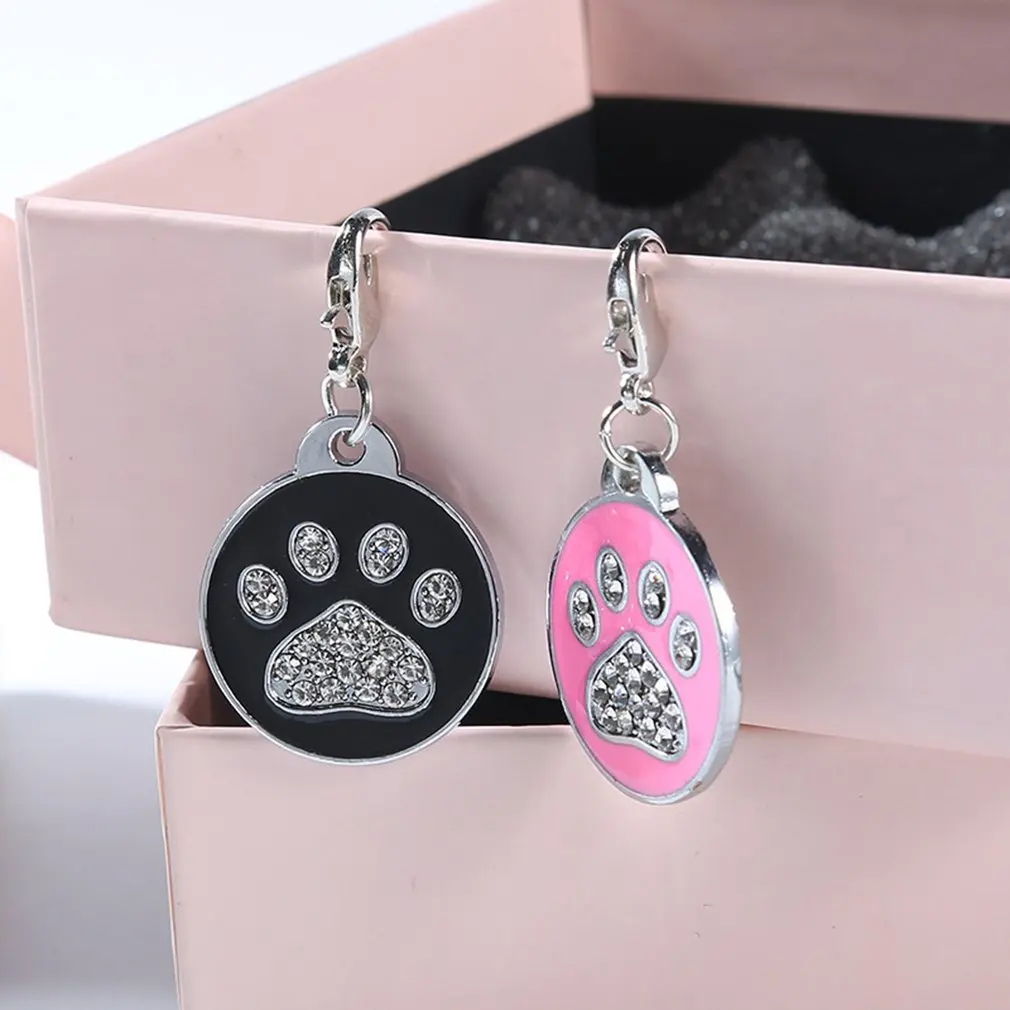 Zinc Alloy Pet ID Tag with Shiny Rhinestone Paw Bone Pattern Identify Card Mini Dog Cat Collar Pendant Accessories | Дом и сад