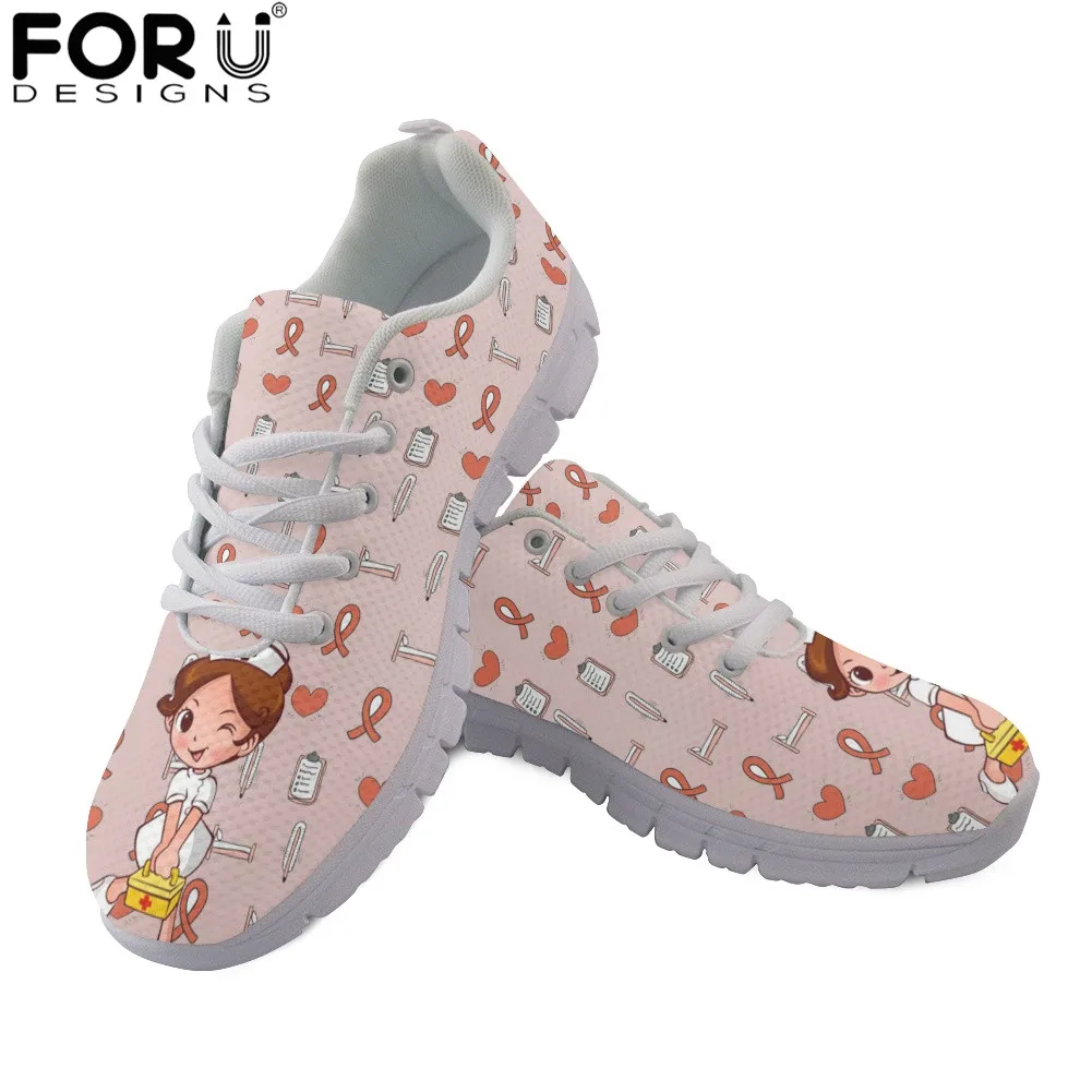 

FORUDESIGNS Brand Design Women's Sneakers Shoes Cartoon Nursing Medical Pattern Flat Lace-up Shoes Comfortable Shoes for Female